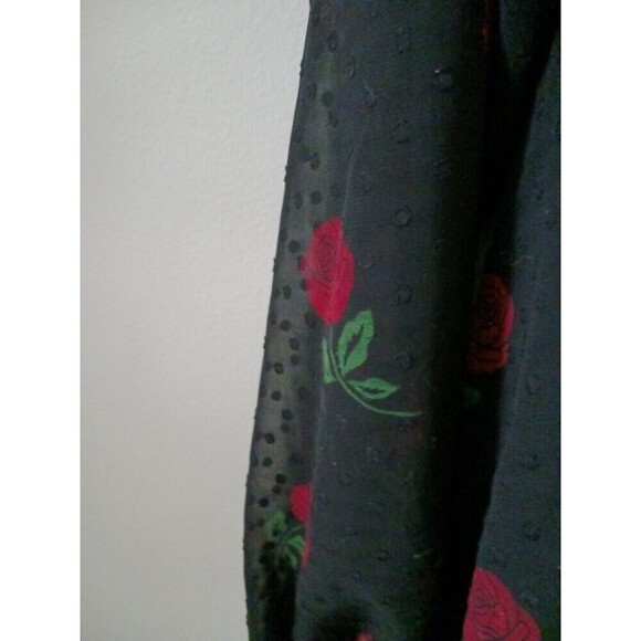 Torrid Blouse Top Roses Sheer Chiffon Dot Puff Sleeve Black/Red 3X - Picture 5 of 10